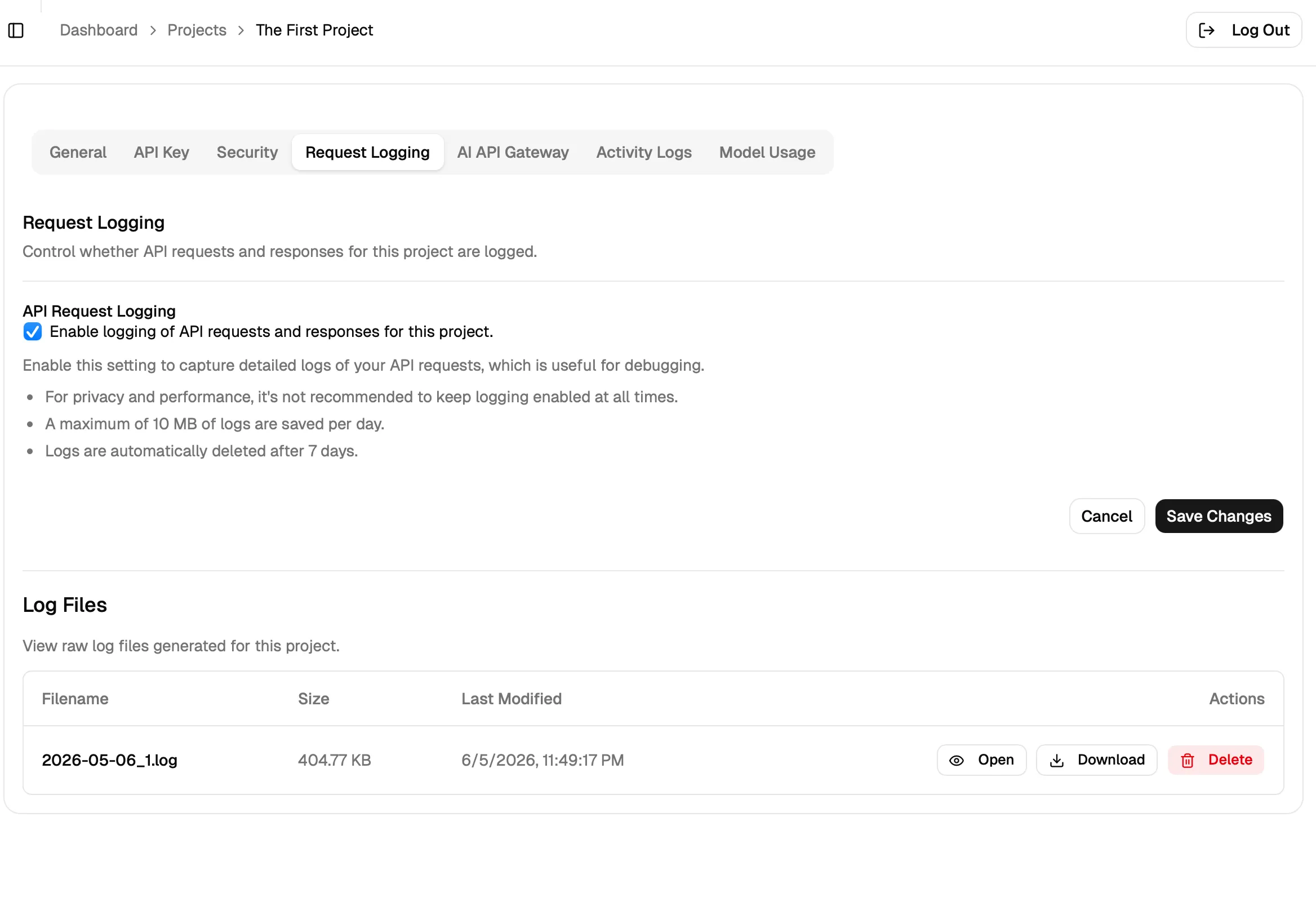 Project Request Logging